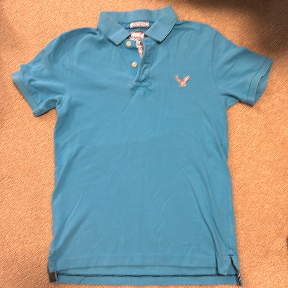 American Eagle retro polo shirt vintage fit and style teal blue size small